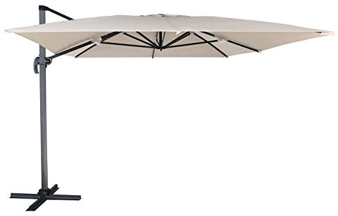 Happy Garden Sombrilla excéntrica Molokai Rectangular 3x4m Beige con manivela. Sombrilla excéntrica inclinable, Plegable y giratoria con Funda Protectora.