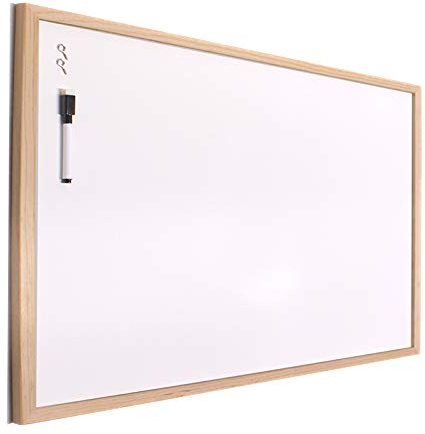 H HANSEL HOME - Pizarra Blanca con Marco de Madera Natural - 60X90 cm