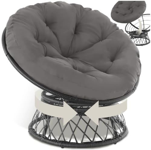 tectake® Fauteuil Papasan en Rotin Chaise Relax Ronde Résine Tressée 1 Place Pivotant à 360°, Coussin Épais Grand Confort Inclus, Mobilier de Jardin pour Amenagement Balcon Terrasse Salon de Jardin