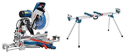 Bosch Professional 0601B23600 Scie à Onglets Radiale GCM 12 GDL (Diamètre de Lame : 305 mm, 2000 W) Bleu & Table de travail GTA 3800 (1 578mm, Pack d'accessoires)