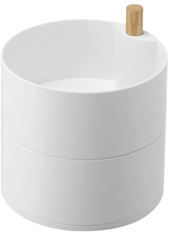 Yamazaki 5313 TOSCA Tiefe Schmuckdose mit 2 Ebenen, weiß, Holz/ABS Harz/Melaminharz, Minimalistisches Design, 14,5 x 14,5 x 15,5 cm (LxBxH)