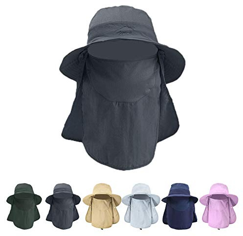 TMEOG Sombrero para el Sol Hombre Mujer Gorra Nuca Protección UV Solar con Protector de Cuello, Sombrero Pescador de Pesca Trekking Senderismo Safari Verano(Pescador_Gris Oscuro)