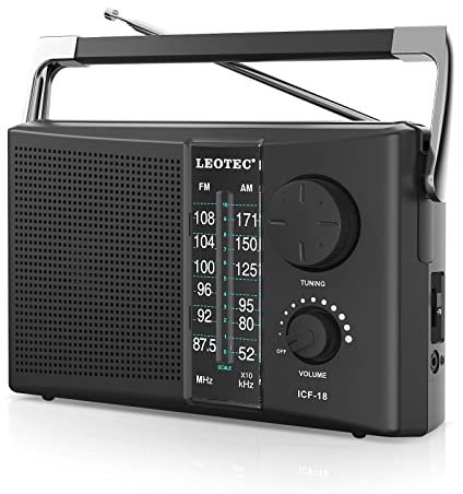 LEOTEC Portable AM FM Radio with Best Reception,Battery Operated or AC Power,Big Speaker,Large Tuning Knob,Clear Dial,Earphone Jack for Gift,Elder,Home