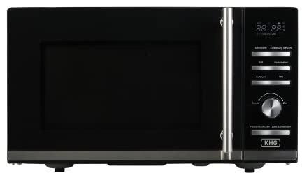 KHG Mikrowelle MW-23.1GS mit Grill 23L aus Metall in schwarz, 9 Automatikprogramme, bis 1.400 Watt, inkl. Drehteller/Grillrost, Digitalanzeige, Auftaufunktion, Kindersicherung, Endsignal
