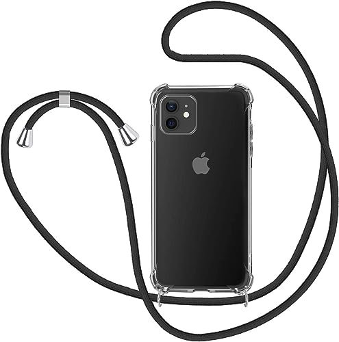 KetteTech Coque avec Cordon pour iPhone 11, Transparent Silicone Collier Réglable Téléphone Étui Portable Lanière Housse - Noir
