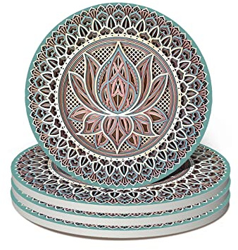 Mandala Coasters for Drinks,Doawbang Absorbent Ceramic Stone Coasters Set of 4 Cork Base Marble Art Cups Table Mats for Home Decor (Green)