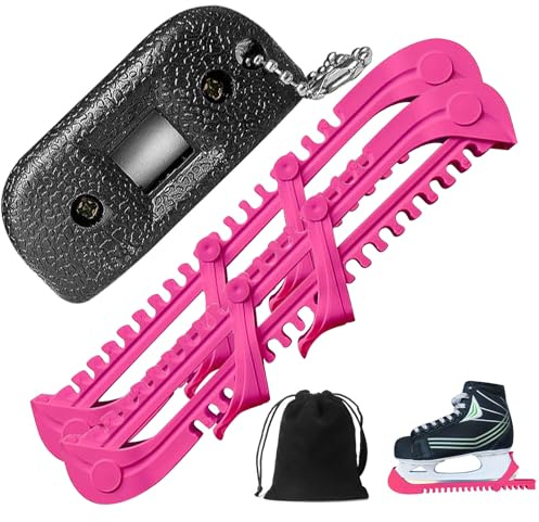 Newsmy 4 Pack Ice Skate Guards Pink, 1 Pair Ice Skate Blade Covers, Ice Skate Sharpener with Velvet Bag, Ice Skating Accessories for Hockey and Figure Skating