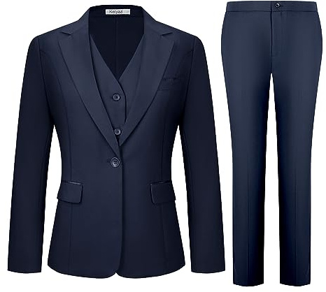 Kelyaa Conjunto de 3 Piezas para Mujer, Traje de Negocios, Casual, Oficina, un botón, Chaqueta y Chaleco, Pantalones, Azul Marino, XS