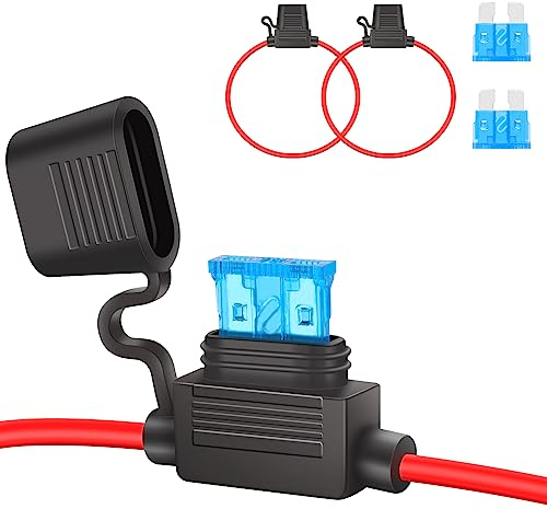 JatilEr 16AWG Inline Fuse Holder 12v 2 Pcs, Blade Waterproof Fuse Holder Copper Wire with 15A Standard Fuses for Car/Truck/Motorcycle/Boat