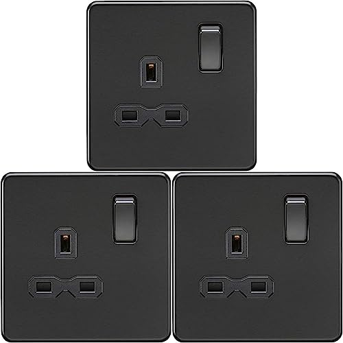 Knightsbridge SFR7000MBB Screwless 13A 1G DP Switched Socket Insert, 230 V, Matt Black (Pack of 3)