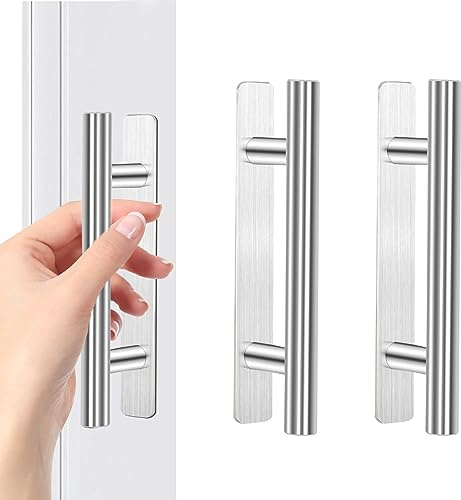 AOROPS Poignée de Meuble Autocollante, 2 pièces Poignées de Porte Aluminium Poignee de Meuble Cuisine, 128mm Poignées pour Portes Fenêtres Armoires Porte Commode Armoire Tiroir(Argent)