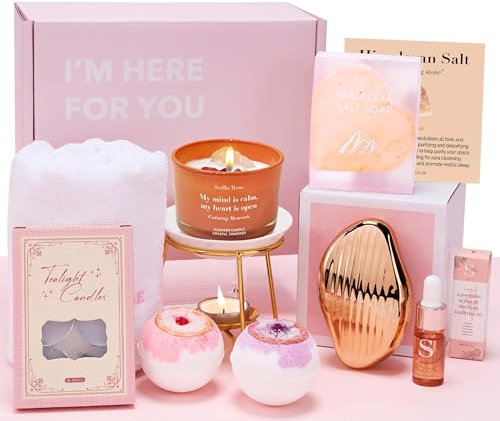 Luxury Spa Indulgence Gift Set for Women - Ultimate Aromatherapy Self-Care Christmas Hamper with Crystal-Scented Candle & Diffuser, Birthday Gift for Her