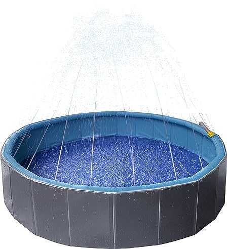 Flamingo Piscine pour Animaux XL - Chien - avec Jet d'eau!! - Premium QUALITé - 120cm - Antidérapant - avec Bouchon verrouillable - résistant - Peut également être utilisé sans Jet d'eau