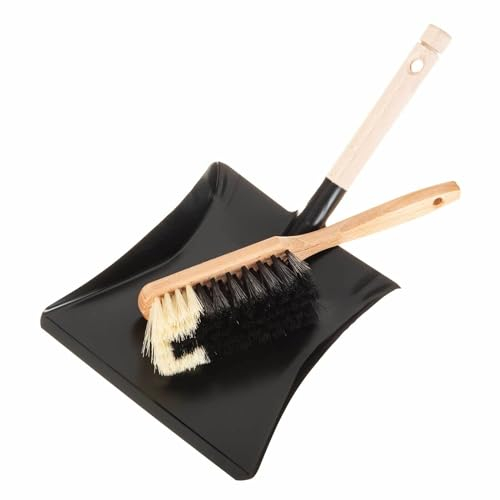 SIDCO Kehrgarnitur Kehrblech + Handfeger Schaufel Metall schwarz Handbesen Kehrset