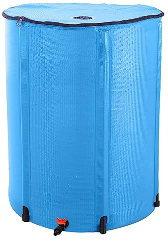 Collapsible Rain Barrel, 100 Gallon Portable Rainwater Collection System, Water Storage Tank, Rain Catcher Barrel with Spigots and Overflow Kit, Rain Water Barrel Collector for Garden, Blue