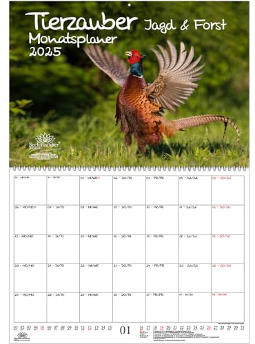 Tierzauber Jagd & Forst Planer DIN A2 Kalender für 2025 - Geschenkset Inhalt: 1x Kalender, 1x Weihnachtskarte (insgesamt 2 Teile)