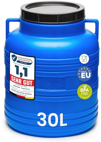 Garronda tanica di plastica da 30 litri, realizzata in HDPE per uso alimentare, adatta come serbatoio acqua per il giardino, contenitore per alimenti, bidone plastica universale GD-0078, Blu