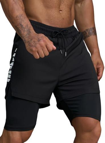 Smarstyle Laufshorts Herren kurz 2in1 Shorts Running Shorts Men Gym Trainingsshorts Fitness (DE/NL/SE/PL, Alphanumerisch, L, Regular, Regular, Black)