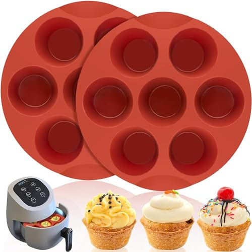 CLUEWR Pack of 2 Muffin Baking Moulds Silicone Air Fryer Muffin Mould Hot Air Fryer Cupcake Cases for Muffins, Brownies, Cakes, Pudding