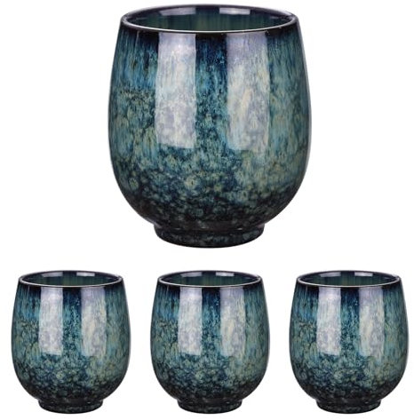 QUARKZMAN 4 Tazas de Té Chinas de Cerámica de 5.41 Oz Juego de Té Tradicional Gong Fu Japonés Taza de Té Pequeña Sin Asa para Mate Té Café Vino Bebidas, Azul Índigo