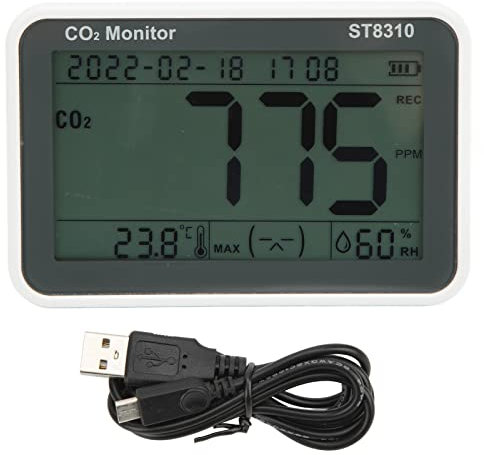 Moniteur CO2, Compteur de qualité de L'air Intérieur, Détecteur de Dioxyde de Carbone ST8310 avec Capteur de Température et d'humidité, Gamme 400-5000 Ppm, Affichage LCD,