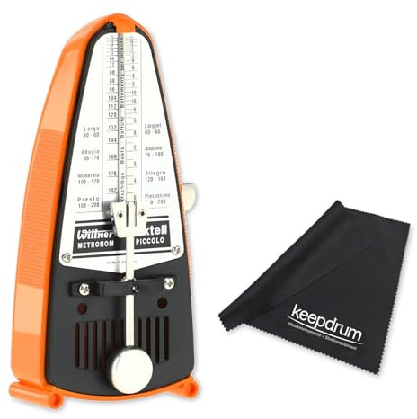 Wittner Taktell Piccolo 830231 mekanisk metronom orange med keepdrum mikrofiberduk