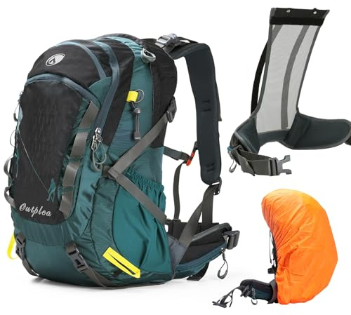 Outplea Mochila de senderismo con marco interno para hombres y mujeres, mochila impermeable de 40 L con sistema de suspensión y cubierta para la lluvia, mochilas ligeras de viaje para acampar, color