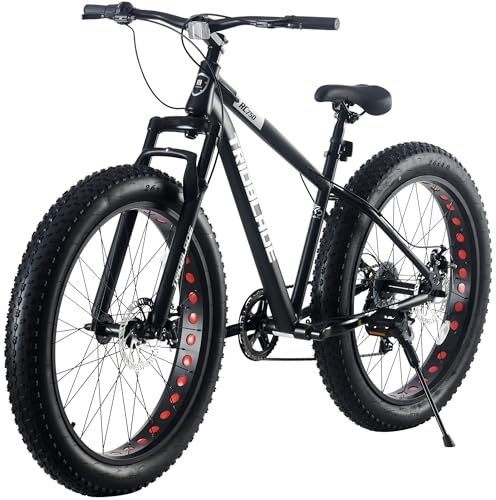 LSLIFE 26 Inch Mountain Bikes for Adults, Fat Tire 7 Speed Mountain Trail Bike for Men, 4.0 Inch Thick Tyre Dual Disc Brake with Shock Absorber
