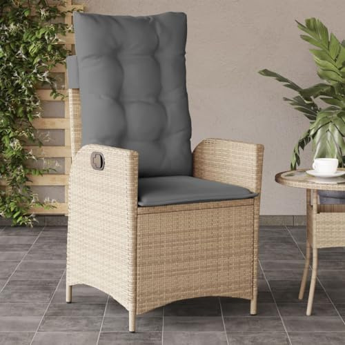 HaoChrymec Chaise de Jardin avec Coussin Réglable, Fauteuil d'Extérieur en Polyrotin, Structure Acier Thermolaqué, Dossier Inclinable, pour Terrasse et Jardin, Couleur Beige et Gris, 57 x 61 x 93 cm