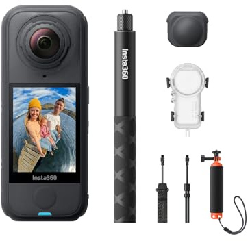 Insta360 X4 Air Pack Subacqueo Invisibile Nero grafite- Videocamera 8K 360 impermeabile 60m e leggera 165g, selfie stick invisibile, lenti sostituibili, prima registri poi inquadri, stabilizzazione.