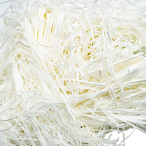 Raffia Hamper Shreds - 100 g - Papier de soie déchiqueté, remplissage de cadeau - Pour bricolage, fête, remplissage et emballage cadeau - Pour décoration de boîte cadeau - Blanc
