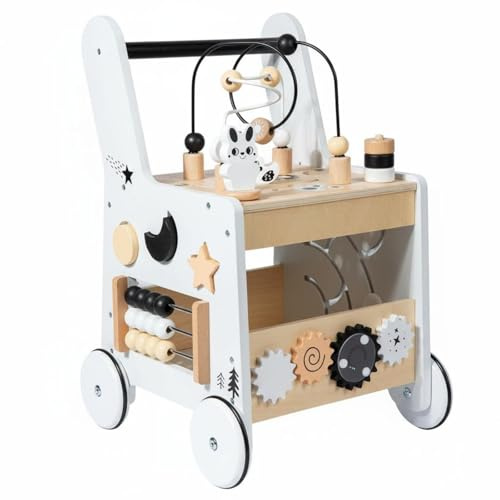 harayaa Carrito de Aprendizaje para Niños con de Madera Centro de Actividades Laberinto de y Engranajes Favorece Equilibrio y Coordinación Adecuado para Bebés Guardería Juego Educativo