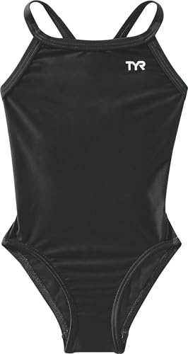TYR Sport Girls' Solid Diamondback Swim Suit (Black, 24)