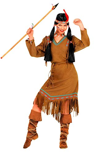 Widmann - Kostym Cheyenne, klänning, bälte och pannband med fjäder, indianer, karneval eller temafester