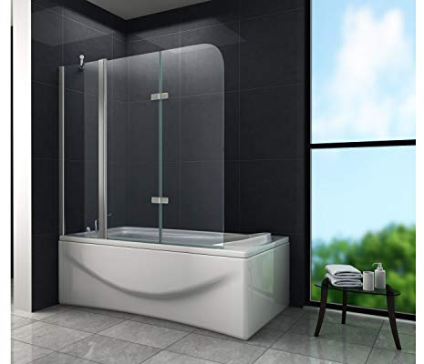 home-systeme Duschtrennwand ULTIMO 150 x 140cm Faltbar Badewannenabtrennung Duschwand Dusche Glas
