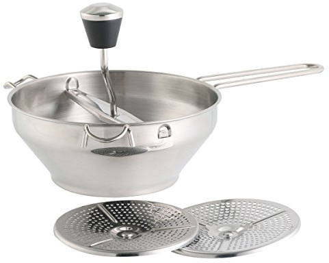 Axentia Passaverdure in Acciaio Inox a manovella con 3 Dischi intercambiabili, passatutto Manuale, passapomodoro, Diametro ca. 18 cm, ca. 21 x 18 x 33 cm, Argento