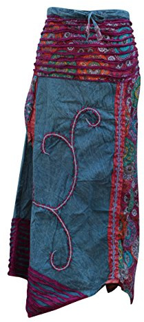 SHOPOHOLIC FASHION Women’s Handmade Embroidered Hippie Flower Patch Boho Long Skirt