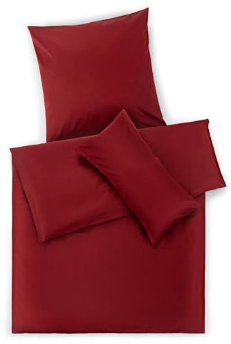 Blumtal Mako Satin Bettwäsche 135 x 200 & 40x80 cm Kissenbezug Rot - Oeko Tex Zertifizierte Satin Bettwäsche aus 100% Baumwolle - edler Bettbezug Glanzoptik 135x200 Satin mit Reißverschluss