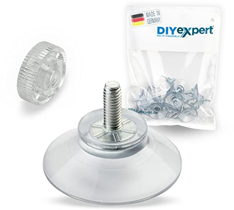 DIYexpert® 20 x ventouses Ø 30 mm avec filetage M4x10mm avec écrous moletés transparent - Fabriqué en Allemagne