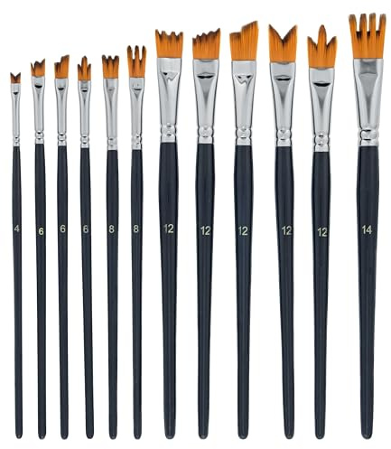 U.S. Art Supply 12-delad specialeffekter konstnärspensel set – professionella taklon syntetiska FX-borstar, band, multifoder, vinklad – skapa gräs, hår, päls – vattenfärg, akryl, gouache, olja