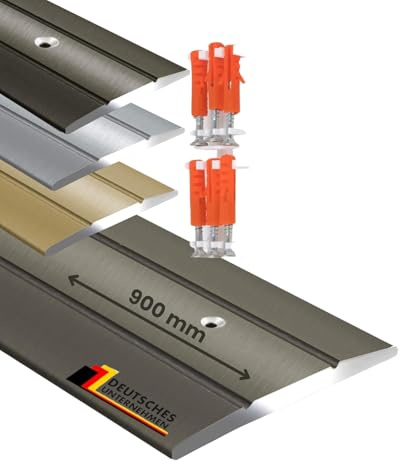 Profilé de transition en métal | Bande de sol en aluminium pour parquet, stratifié, PVC, liège | Forme C | Pré-percé ou auto-adhésif (Largeur : 36 mm | Longueur : 90 cm, Champagne | Pré-percé)