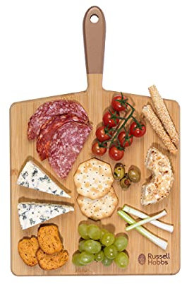 Russell Hobbs RH01692GEU7 Opulence 40 cm Chopping Board - Bamboo Serving Board with Gold Handle, Strong and Durable Pizza Board, Charcuterie Board for Platters, Meats, Fruit, Cheese, and Crackers