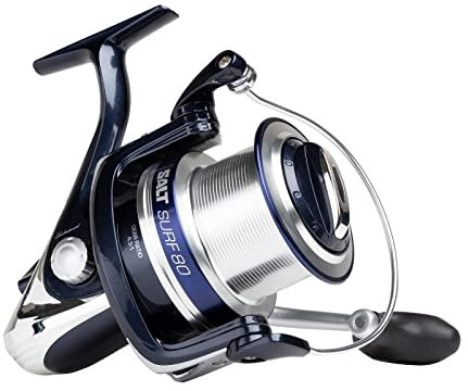 Shakespeare Salt Surf Weitwurfrolle - 7+1 Lager, eloxierte Aluminiumspule, Instant Anti-Reverse, SW-Resistant Design, große Schnurkapazität und Ersatzspule aus Graphit für das Brandungsangeln - 7000