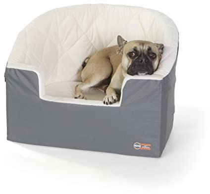 K&H Pet Products Bucket Booster Dog Car Seat, Seat Belt Secured, 2 Safety Leashes, Washable Covers, Sturdy Dog & Cat Booster Seat, Carriers for Small to Medium Pets - Large Gray/Cream