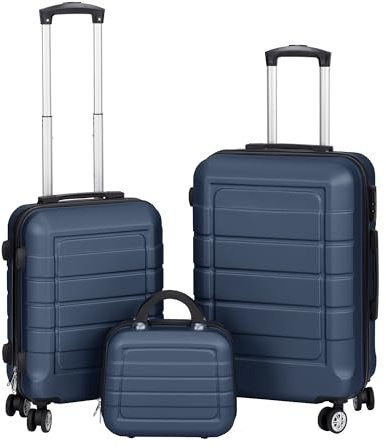 T-LOVENDO.ES Juego o Set de 3 Maletas de Viaje - 4 Ruedas Dobles giratorias - Neceser - Maleta de Cabina - Equipaje de Mano - Cerradura TSA - Ligeras - ABS - Resistentes - Ligeras - Asa telescópica