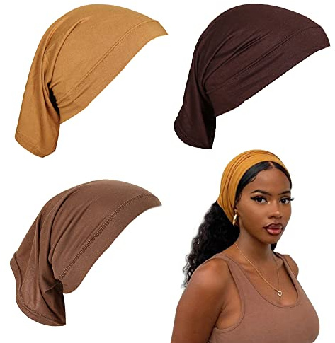 3 Pack Tube Bonnet Elastic Unisex Dreadlock Tube Sock Solid Color Hijab Caps Hip-Hop Braids Headwrap Cover Turban Hat