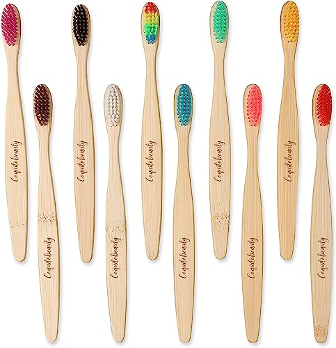 Coquitobeauty 12er-Pack Bambus-Zahnbürste für ein nachhaltiges Lächeln. Umweltfreundliche Bambusbürste aus natürlichem Holz mit organischer Kohle: eine gesunde Wahl für Ihre Mundhygiene