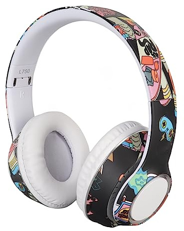 Over Ear-hörlurar för Spel på Bärbar Dator, Graffiti Bluetooth5.1 Headset Stereo Inbyggd Mikrofon, Hopfällbar Trådlös RGB Light Gaming Headset för Hemundervisning,
