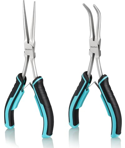 DURATECH 2PCS 7 Long Reach Needle Nose Pliers Set, Long Nose Pliers & Bent Nose Pliers, Small Needle Nose Pliers for Jewelry Making, Wire Wrapping, Wire Bending and Object Gripping on Narrow Space