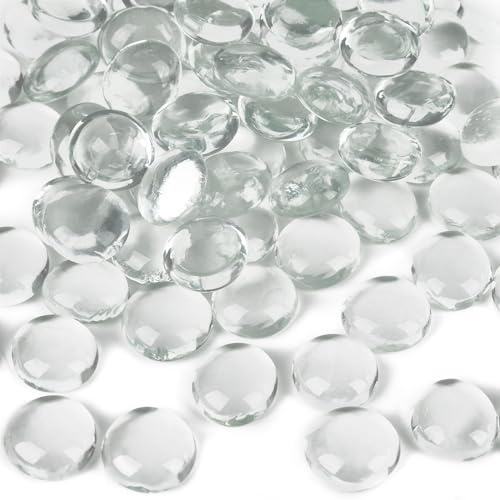 DomeStar 1LB Glass Beads, Clear Flat Glass Marbles, Vase Filler Aquarium Decor Fish Tank Rocks DIY Crafts Table Scatter Decor